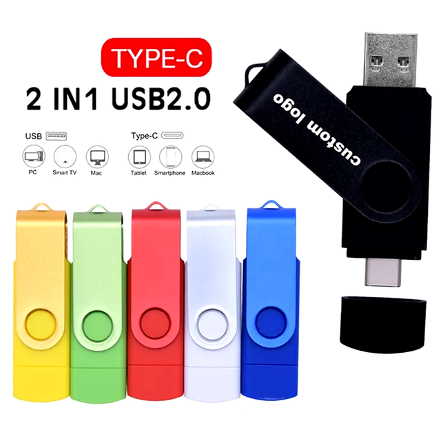 2 in 1Metal New Usb Flash Drive USB3.0 2.0 Pen Drive 16gb 32gb 64gb 128gb 256GB 512GB 1TB 2TB Pendrives Type C Usb