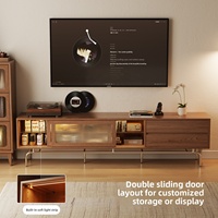 Meuble TV en bois massif, ton noyer, style vintage français du milieu du siècle, unité de rangement sur piétement pour petit salon, mobilier de maison DSG040