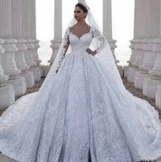 Vestido de novia de manga larga con encaje, apliques de África, talla grande, 2022