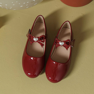 Factory Supply Kids Lacquered Pointed <b>Red</b> <b>Sequin</b> Bow Girl Dress Shoes - Product Image 2