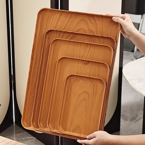 Rectangular Wood Grain Plastic Serving <b>Tray</b> Dark Brown Living Room <b>Tea</b> <b>Tray</b> For Hotel And Home Use - Product Image 4