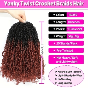 Venta al por mayor <span class=keywords><strong>de</strong></span> <span class=keywords><strong>cabello</strong></span> sintético Yanky Twist para crochet, <span class=keywords><strong>trenzas</strong></span> pre-enlazadas <span class=keywords><strong>de</strong></span> 10 pulgadas, trenzado esponjoso, rizado estilo Yankee Twist - Product Image 2