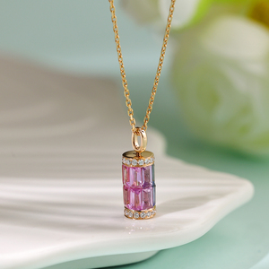 Charme en or massif 18 carats de haute qualité avec saphirs colorés taille baguette et diamants naturels – Joli cadeau pour petite amie, Saint-Valentin - Product Image 3