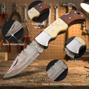 High Quality Copper Damascus Steel Folding Blade Pocket <b>Knife</b> Wholesale Factory Rates wood Handle Tactical Application - Product Image 2