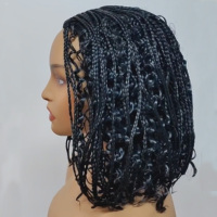 Perruque Courte Bob Tressée Style Bohème Synthétique Fausses Locks Africaines au Crochet Dentelle Transparente Résistante à la Chaleur Densité 180% Élastique