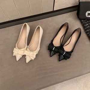 Pointed Toe Satin Pumps Stiletto Heel <b>Bow</b> Decoration D'Orsay Slip-On High Heel Fashion Trend All Seasons - Product Image 1