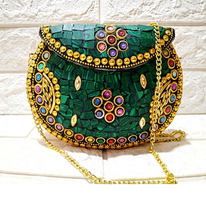 Sac à main pour femme 2019, tendance, multicolore, motif à pois en laiton, diamètre 22 cm, avec perles décoratives et fermeture à rabat, idéal pour l'été et la plage - Product Image 1