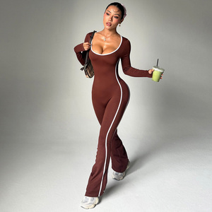 Roupas Esportivas Femininas Macacão de Yoga de Uma Peça Secagem Rápida Sem Costura Decote Ombro a Ombro Alça Fina Colorido - Product Image 1