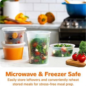 32 Oz. Plastic Deli Containers With Lids, Leakproof, <b>Stackable</b>, BPA Free, Microwavable, Freezer Safe - Product Image 3