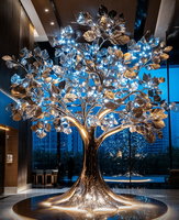 Núcleo LED Starlight con diseño de pulido de espejo/Escultura de árbol de cristal dorado/Diseño de marco de metal industrial