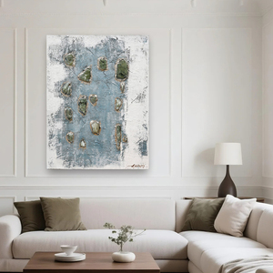 Pinturas de Arte Mural Azul al por Mayor, Cuadro Abstracto, Pintura Acrílica 100% Hecha a Mano, Textura Gruesa con Piedra de Jade Natural - Product Image 2