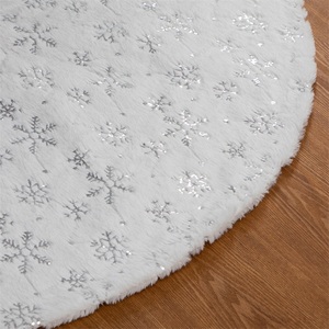 Xmas Tree Decorations Silver Sequin White Christmas Tree <strong>Skirt</strong> Faux <strong>Fur</strong> Plush 48 Inches Tree <strong>Skirt</strong> - Product Image 2