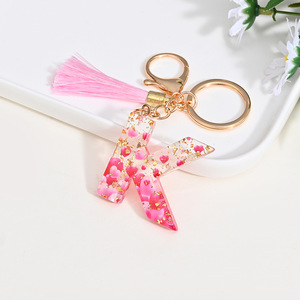 <span class=keywords><strong>Porte</strong></span>-clés en plastique à paillettes avec pendentif en résine et <span class=keywords><strong>lettre</strong></span>, vente chaude - Product Image 4