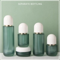 Juego de Envases Cosméticos de Vidrio Esmerilado Verde Oscuro de Lujo, Botellas Vacías con Bomba de Presión para Loción, Spray y Suero, Frascos para Crema de 30g y 50g