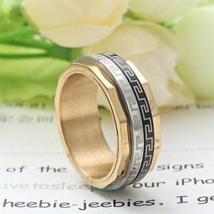 European Style <b>Titanium</b> Steel <b>Ring</b> Gold Geometric Pattern Unisex Fashion Jewelry Rotating Design Gift for Men Women - Product Image 2