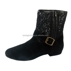 Bottes de danse en cuir suédé de vache noire de haute qualité pour femmes semelle en daim Swayd France ligne danse bottes d'été talon bas - Product Image 2