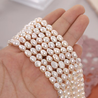 7-8mm Nature blanc lâche rides forme Baroque perle perle pour la fabrication de bijoux directement percer trou collier Bracelet boucles d'oreilles