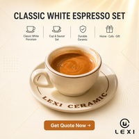 Ensemble tasse et soucoupe à expresso classique en porcelaine blanche LEXI, tasse à café/thé durable avec options de 200 ml/300 ml pour la maison/le café