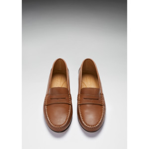 Mocasines Penny para Mujer con Suela de Cuero, Cuero Color Bronceado - Product Image 1