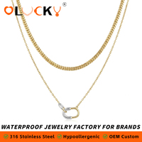 Fabricant de bijoux personnalisés LUCKYJIU, collier pendentif en chaîne serpent empilable en acier inoxydable plaqué or 18 carats, résistant à l'eau, pour femmes