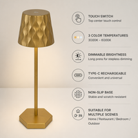 Lampe de table LED à commande tactile, 3 températures de couleur, gradation progressive, rechargeable, portable, pour chambre à coucher, salon, restaurant, bar
