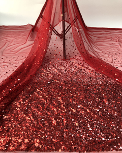 Chất Lượng Cao Màu Đỏ Đàn Hồi Lực Lượng Lưới Đính Cườm Vải Với Ngọc Trai Và Sequins Thêu Ren Wedding Bridal Dress Cho Cô Gái Chàng Trai - Product Image 2