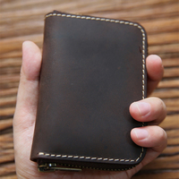 Grosir Pabrik dompet kulit asli Crazy Horse dompet kulit asli buatan tangan pria gaya Vintage sederhana dompet kulit Full Grain