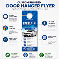 Flyers publicitaires personnalisés en papier couché, entièrement imprimés en couleur, recto-verso, découpés, pour accrocher sur les poignées de porte, pour la location de voitures et les services automobiles
