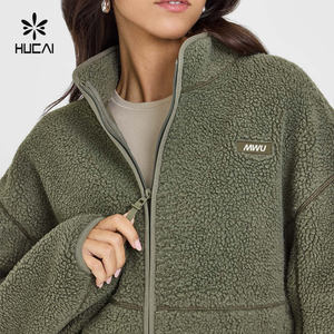 Felpa con Logo personalizzato HUCAI da donna palestra sportiva oversize in pile polare con Zip - Product Image 6