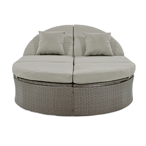 Modern Foldable Outdoor Sun Bed <b>Daybed</b> with Cushions & Pillows <b>Rattan</b> Iron Frame Reclining Chaise 2-Person Outdoor Furniture - Product Image 5