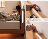 Cama de Plataforma Moderna de Madera de Cerezo Maciza Japonesa, con Efecto Luminoso en la Oscuridad, Tamaño Doble/Queen, para Dormitorio