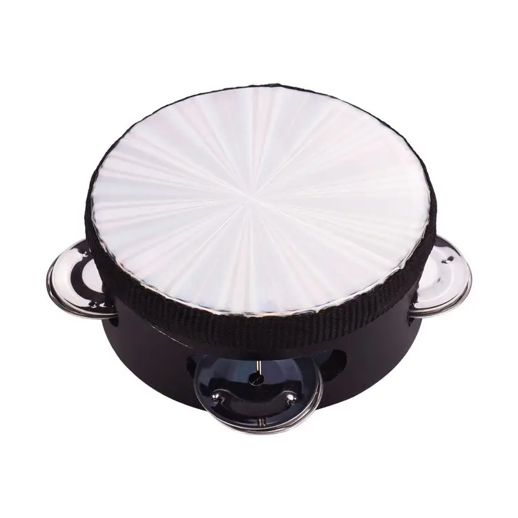 4 inch bằng gỗ rạng rỡ Tambourine tay trống với hàng duy nhất jingles phản xạ trống đầu Bộ gõ Đồ chơi âm nhạc