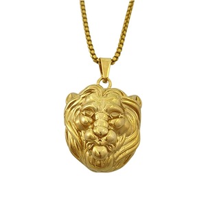 Yunnique – collier avec pendentif tête de lion, en acier inoxydable, or, bijoux du zodiaque, accessoire - Product Image 1
