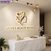 Enseigne murale LED 3D personnalisée, enseigne commerciale rétroéclairée en métal miroir pour la décoration de salons de beauté et de barbiers