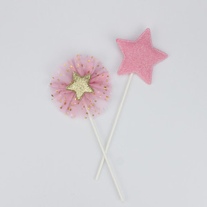 Pink Cake Toppers Set 5 Pieces Heart Bunny Crown Star Birthday Party Decorations - Product Image 3