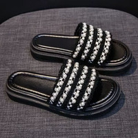 Chaussons plats pour femmes à livraison rapide, mules à perles, chaussons de créateur de haute qualité