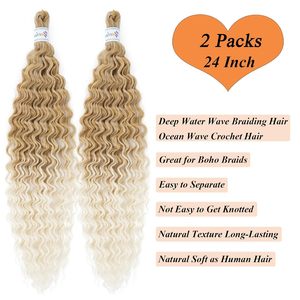 Extensions de cheveux Remy au crochet style bohème, double trame machine, légères, unisexes, tresses Deep Ocean Wave, 24 pouces, 2 paquets, extensions Water Wave - Product Image 4
