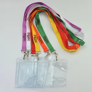 Cordão de nylon tecido de cetim, logotipo personalizado, vazio, plástico, impresso, suporte de emblema, cordão, cartão, com estojo de cartão