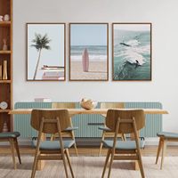 Ensemble d'art mural sur toile encadrée sur le thème de la plage : palmiers, planches de surf, paysage marin, décoration murale, peinture murale sur le thème du surf océanique, modèle Chine K-026