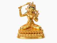 Statue antique de Bodhisattva Manjushri, en laiton plaqué or, artisanale, ornement bouddhiste Feng Shui pour la maison et le jardin, pour l'autel de méditation