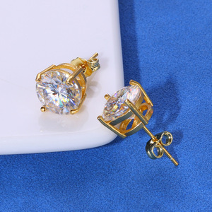 Dazzling Urban Streetwear 4 Prong Solitaire GRA Moissanite Ear Studs S925 Silver 18K Gold Plated Iced Out <b>Stick</b> Earrings Men - Product Image 3