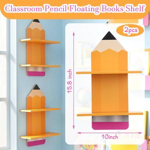 Pencil Shaped Wooden Wall <b>Shelf</b> For Kids Room Storage Organizer With Two Layers Durable Solid Wood Mounting - Product Image 3