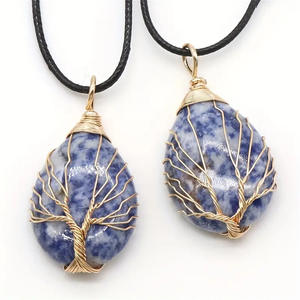 Cristal naturel bandes Agate pierre à rouler pendentif brut poli feuille forme Agate Jade collier <span class=keywords><strong>chandail</strong></span> chaîne en gros - Product Image 3