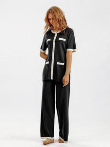 Tuta <span class=keywords><strong>taglie</strong></span> forti da <span class=keywords><strong>donna</strong></span> maglione pantaloni larghi a vita alta alla moda Set in due pezzi - Product Image 3