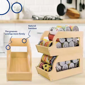 Sencillo Bambú Apilable Soda Cerveza Bebida Lata Almacenamiento Rakc Envasado Productos enlatados Organizador Estante para el hogar Cocina Hotel Refrigerador - Product Image 2