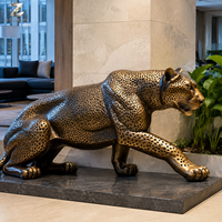 Escultura de Leopardo de Bronce de Tamaño Real, Artesanía en Metal, Estatua de Pantera Resistente para Decoración Comercial de Hoteles, Villas y Jardines