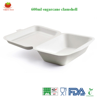 Boîte à lunch écologique en pulpe de canne à sucre de 600 ml, boîte à lunch en forme de coquille, biodégradable, compostable, conteneur alimentaire, emballage à emporter de 7 x 5 pouces
