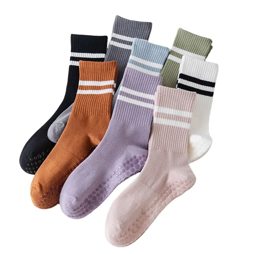 Individuelles Logo Crew Pilates Anti-Rutsch-Socke Fitnessstudio Reformator gerippte Anti-Rutsch-Pilates-Yoga-Socken für Damen Anti-Rutsch-Griffe