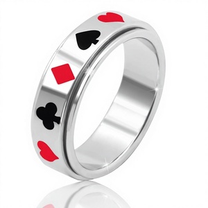 Anello Fidget Spinner in Acciaio Inossidabile al Titanio con Motivo Poker, Antistress, Unisex, Misure 6-10, 6mm, Argento - Product Image 1