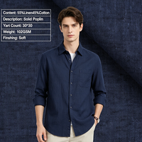 Tissu popeline populaire, écologique, de poids moyen, en mélange coton-lin, teint en fil, pour chemises homme, femme et enfant